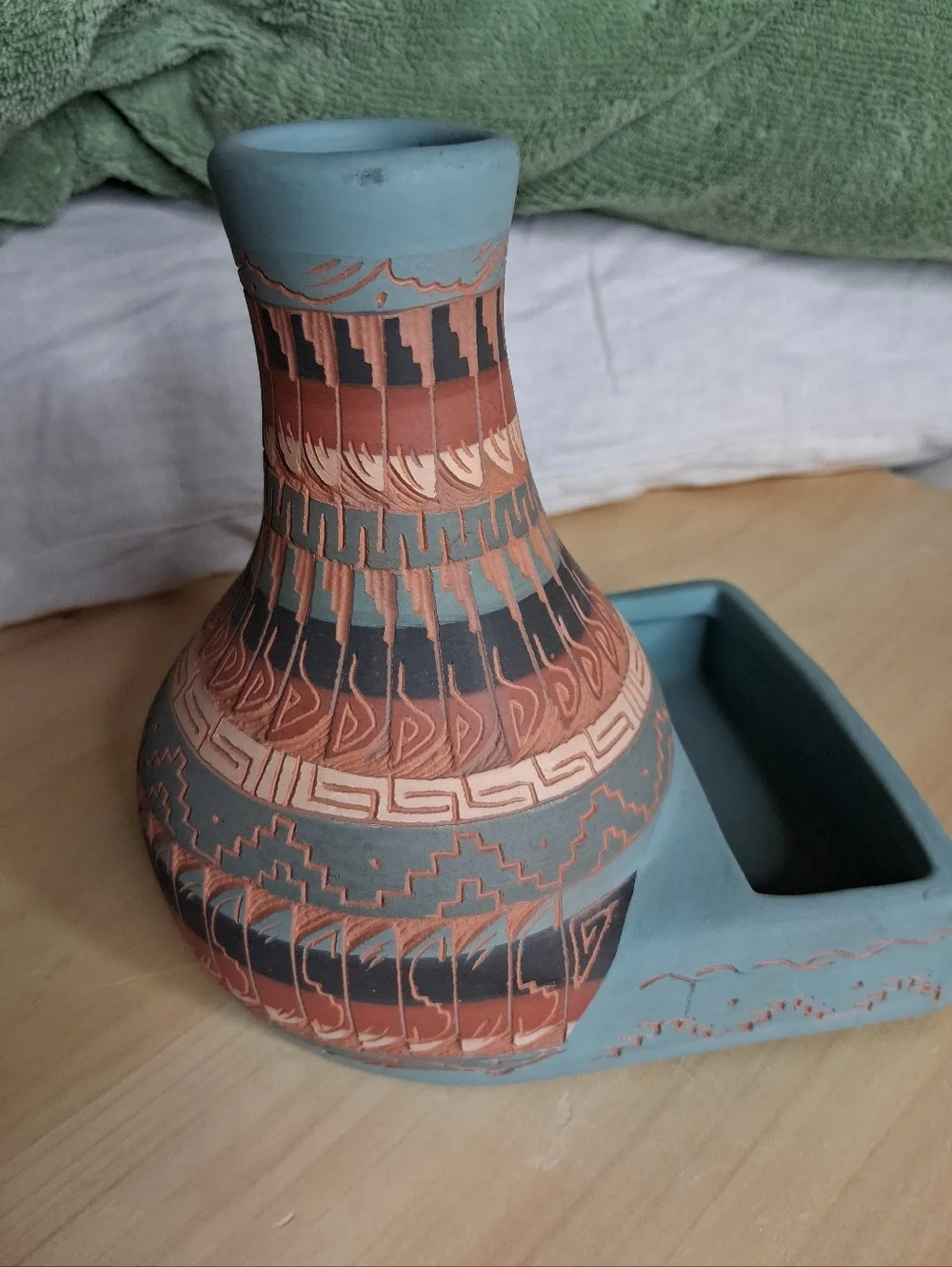 Vintage Navajo Pottery Vase & Business Card Holder Signed Wilson Dine 2000